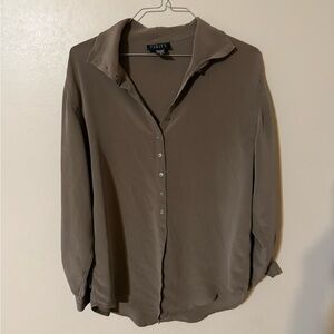 Finity Women's Classic Brown Button-Down Shirt sz 10 100% Silk
